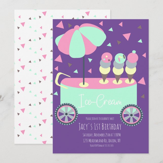Ice Cream Stand Confetti Birthday Party Pink (Front/Back)