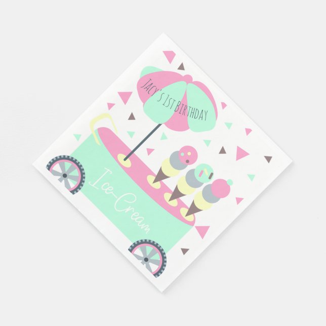 Ice Cream Stand Confetti Birthday Party Pink Napkins (Corner)
