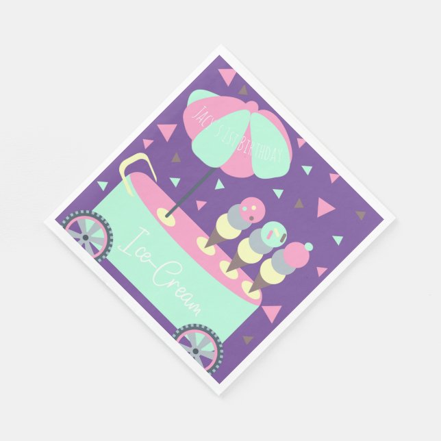 Ice Cream Stand Confetti Birthday Party Purple Napkins (Corner)