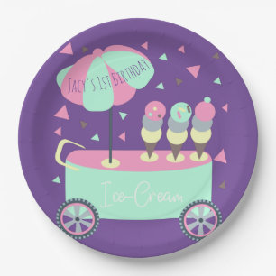 Ice Cream Stand Confetti Birthday Party Purple Paper Plates