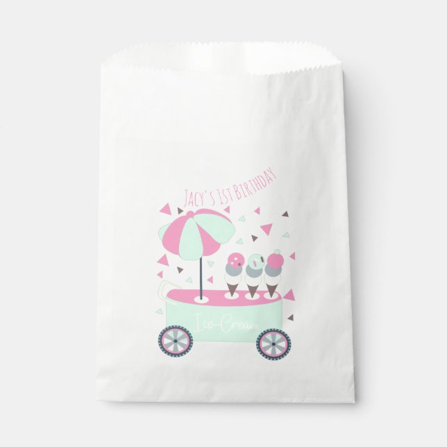 Ice Cream Stand Confetti Pink Birthday Party Favor Bag (Front)