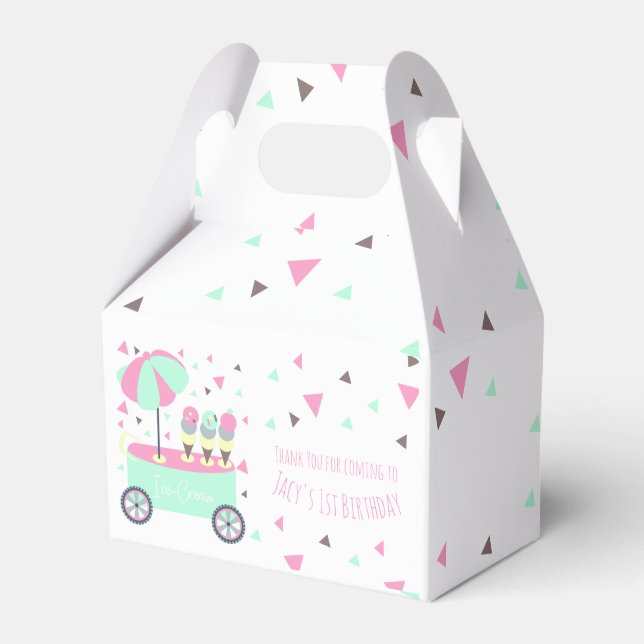 Ice Cream Stand Confetti Pink Birthday Party Favor Boxes (Front Side)