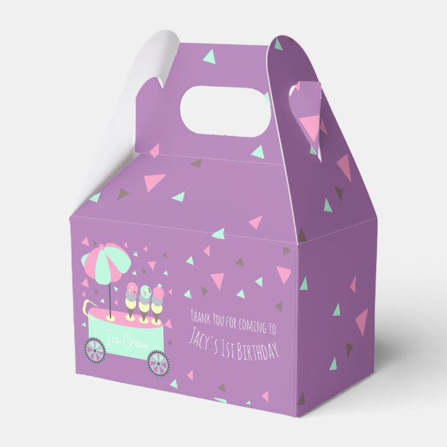 Ice Cream Stand Confetti Purple Birthday Party Favor Boxes (Front Side)