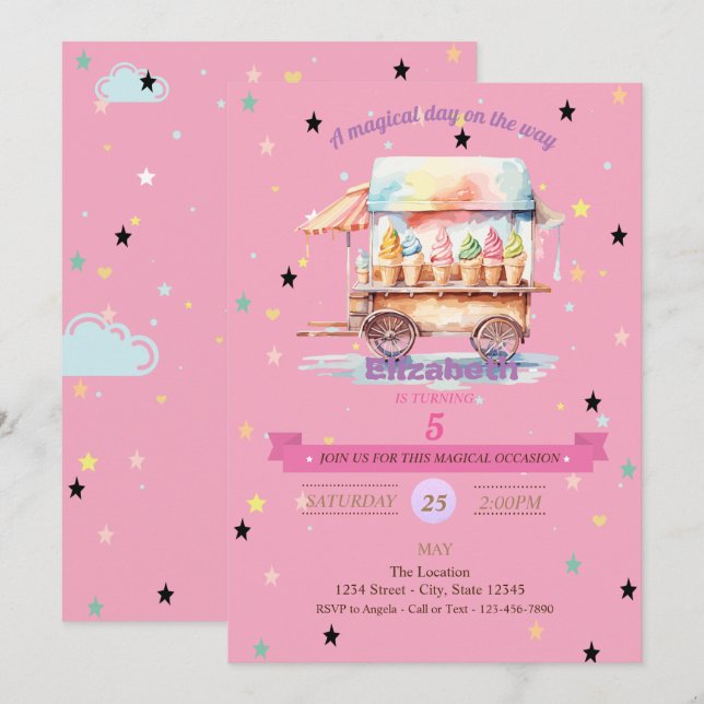 Ice Cream Stars Birthday Invitation (Front/Back)
