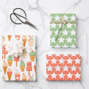 Ice Cream Stars Wrapping Paper Set of 3