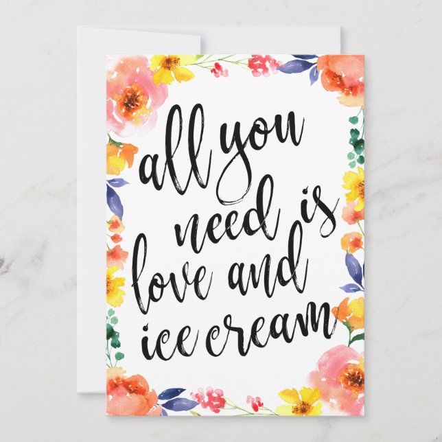 Ice cream station affordable floral sign invitation (Front)