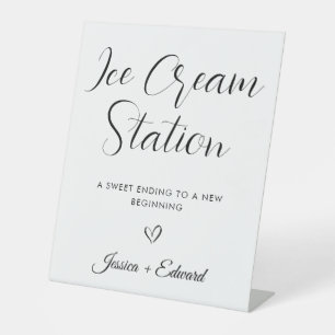 Ice Cream Station Graduation Minimal Black White Pedestal Sign