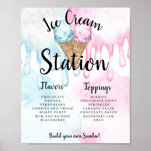 Ice cream station sign for gender reveal
