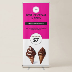 Ice Cream Store Business Pink White Promotional Retractable Banner