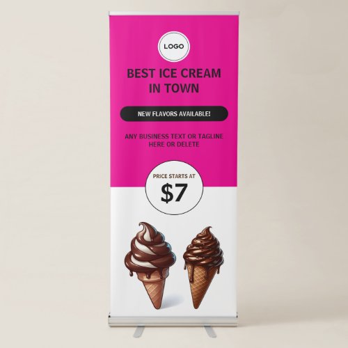 Ice Cream Store Business Pink White Promotional Retractable Banner