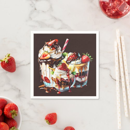 Ice cream strawberry toppings cream summer dessert napkins