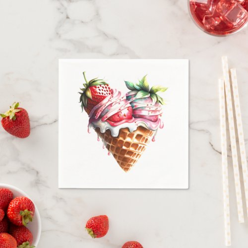 Ice cream strawberry toppings summer birthday kids napkins