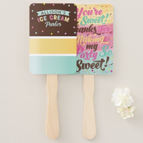 Ice Cream striped Popsicle Treat Birthday Party Hand Fan