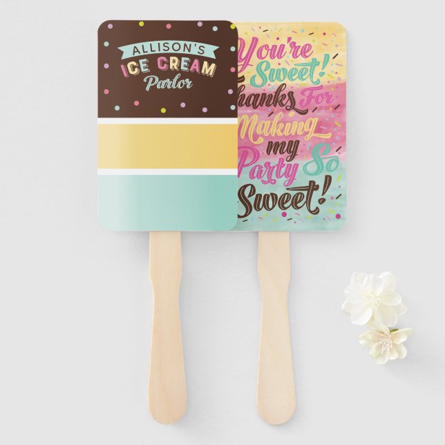 Ice Cream striped Popsicle Treat Birthday Party Hand Fan (Front and Back)
