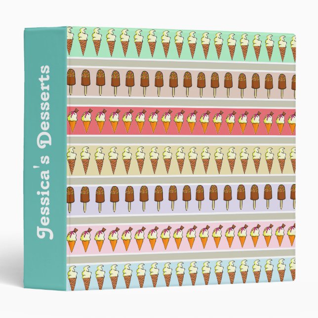 Ice Cream Stripes Personalised 3 Ring Binder (Front/Spine)