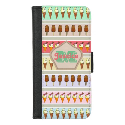 Ice Cream Stripes Personalised iPhone 87 Wallet Case