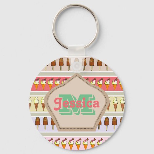 Ice Cream Stripes Personalised Keychain