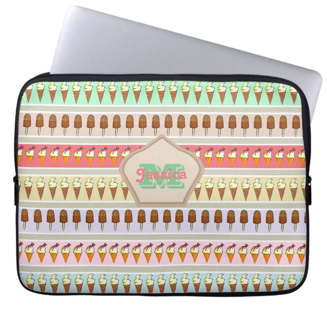 Ice Cream Stripes Personalised Laptop Sleeve (Front)