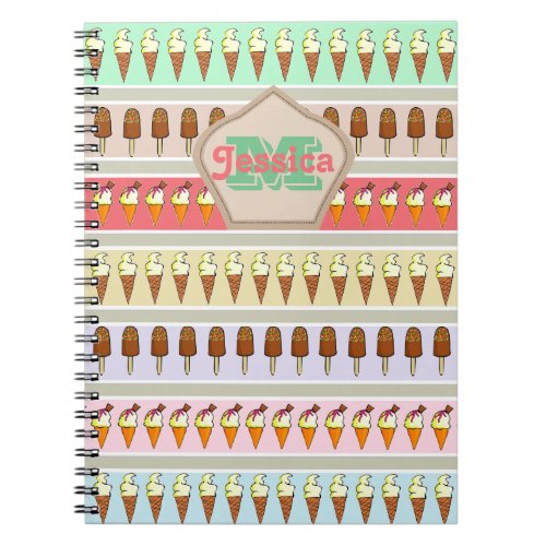 Ice Cream Stripes Personalised Notebook