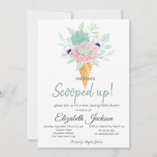 Ice Cream Succuents Flower Bridal Shower  Invitation