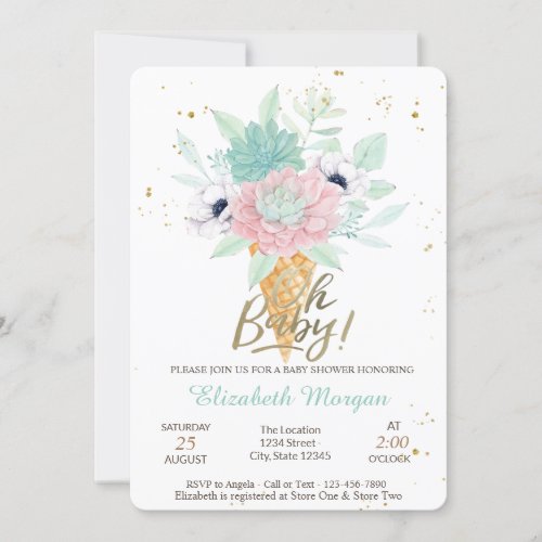 Ice cream Succulents Oh Baby Summer Baby Shower  Invitation