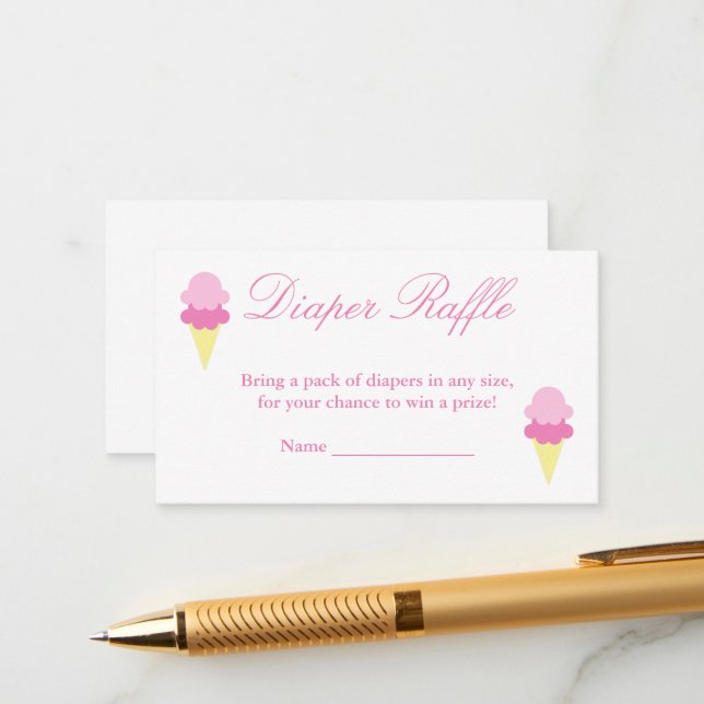 Ice Cream Summer Baby Shower Diaper Raffle Card (Front/Back In Situ)
