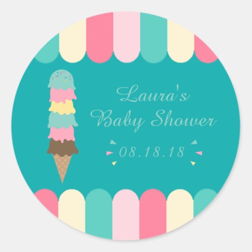 Ice Cream Summer Baby Shower Teal Classic Round Sticker