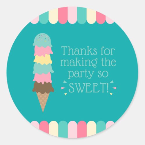 Ice Cream Summer Baby Shower Teal Classic Round Sticker