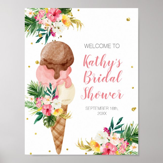 Ice Cream Summer Floral Bridal Shower Welcome Sign (Front)