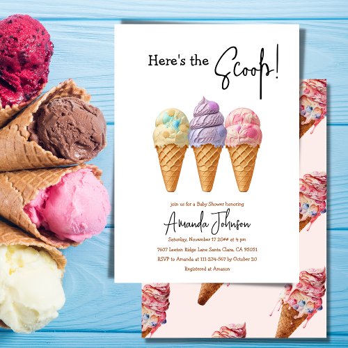 Ice Cream Summer Here Scoop Sweet Baby Shower Invitation