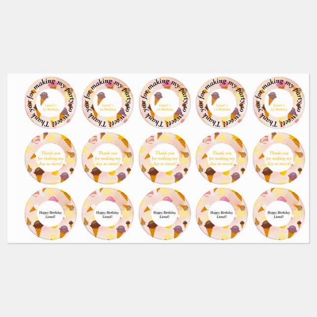 ice cream summer party kids' labels (Sheet)