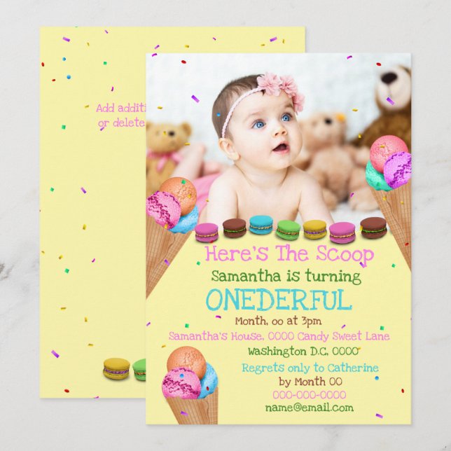 Ice cream summer photo birthday party invitation (Front/Back)