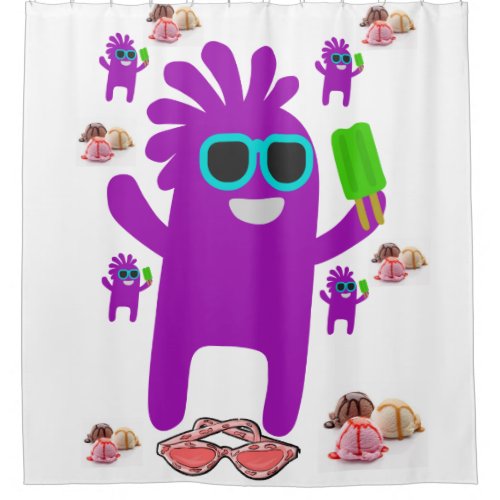 Ice cream summer purple kids shower curtains white