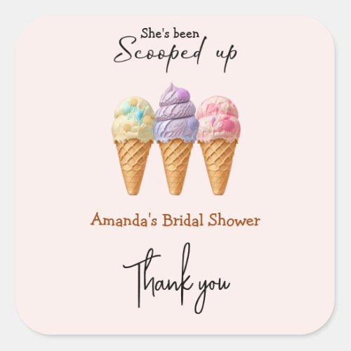 Ice Cream Summer Scooped Up Bridal Shower Favor Square Sticker