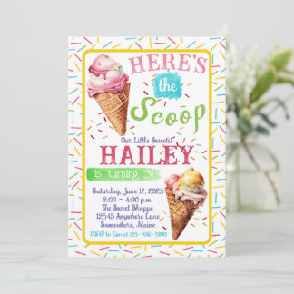Ice Cream Summer Watercolor Birthday Invitations