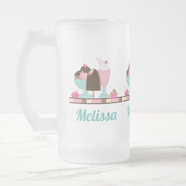 Ice Cream Sundae and Other DeliciousTreats Frosted Glass Beer Mug (Left)