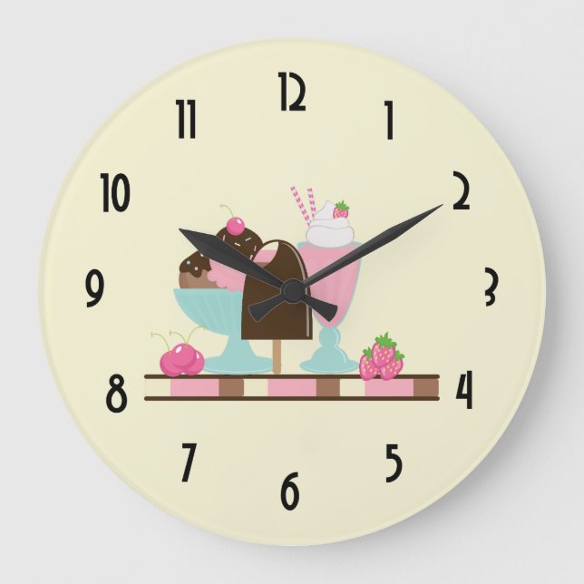 Ice Cream Sundae and Other DeliciousTreats Large Clock (Front)