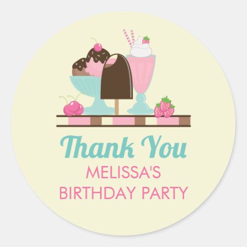 Ice Cream Sundae and Other DeliciousTreats Party Classic Round Sticker