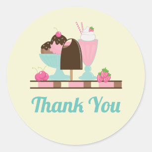 Ice Cream Sundae and Other DeliciousTreats Thanks Classic Round Sticker