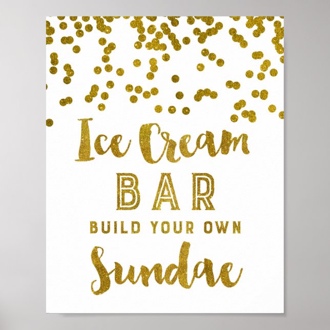 Ice Cream Sundae Bar Sign Gold Confetti (Front)