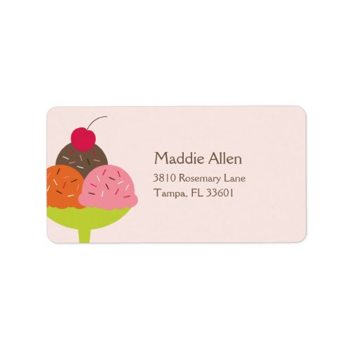 Ice Cream Sundae Birthday Address Label Pink