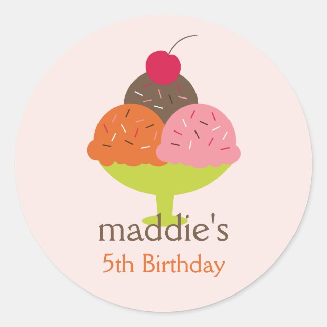 Ice Cream Sundae Birthday Favor Stickers (Pink) (Front)