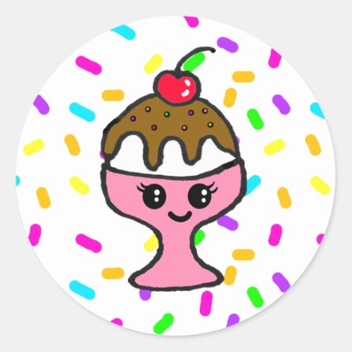 Ice Cream Sundae Birthday Party Classic Round Sticker