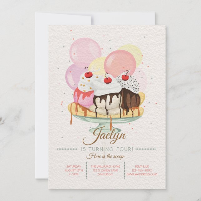 Ice Cream Sundae Birthday Party Invitation (Front)