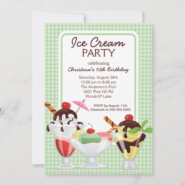Ice Cream Sundae Birthday Party Invitation (Front)