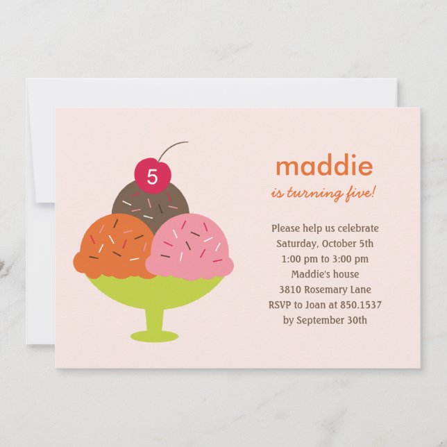 Ice Cream Sundae Birthday Party Invitation (Pink) (Front)
