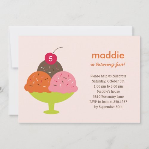 Ice Cream Sundae Birthday Party Invitation (Pink)