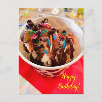 Ice Cream Sundae Birthday Postcard by CatsEyeViewGifts at Zazzle