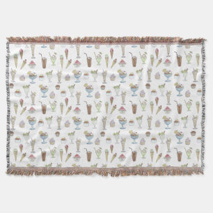 Ice Cream Sundae Collage Pattern Throw Blanket