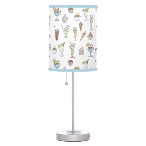 Ice Cream Sundae Collage Pattern White Table Lamp